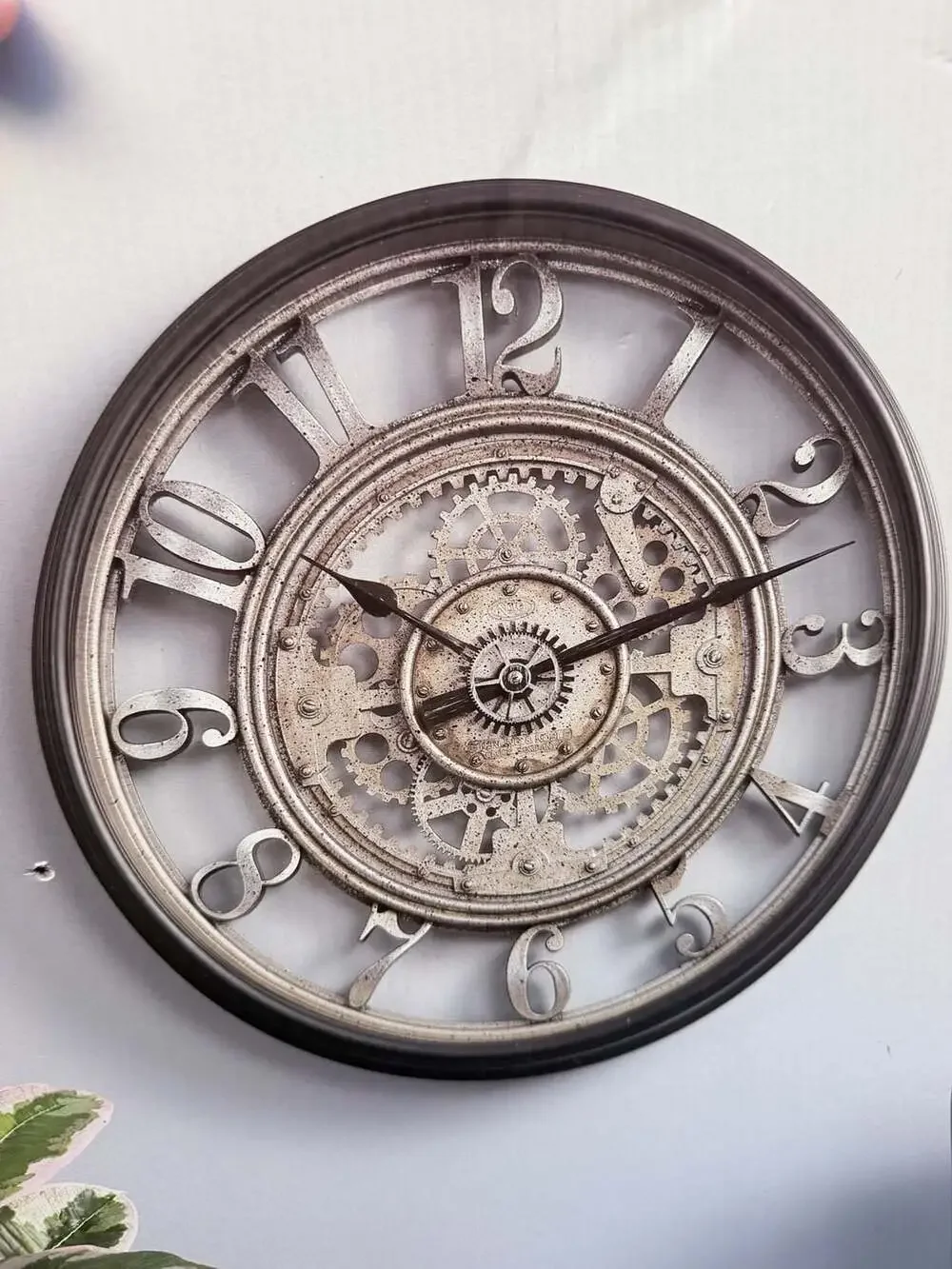 Better Homes & Gardens 20 Inch Rustic Nickel Finish Moving Gears Wall Clock